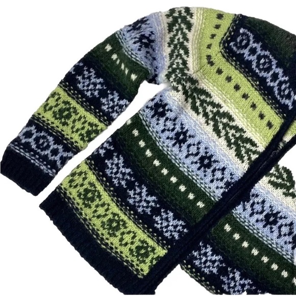 Vintage Fair Isle Zip Cardigan 90s Retro Tangents Wool Blend Sweater Women's S - Picture 6 of 11